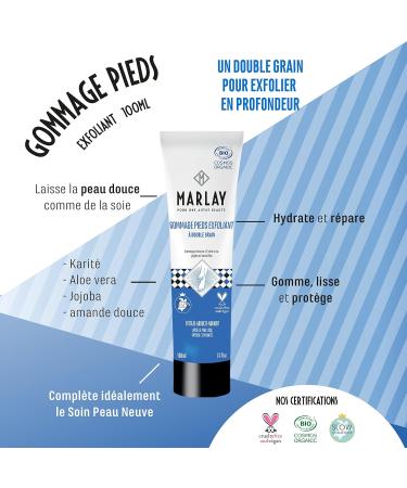 Marlay Cosmetics - Exfoliating Foot Scrub 100 ml - Foot Peeling - Organic Exfoliating Cream Foot Care - Aloe Vera Shea Butter Jojoba Oil - Dry Skin - Made in France - Yuka 100/100 - Buy Online on GoSupps.com