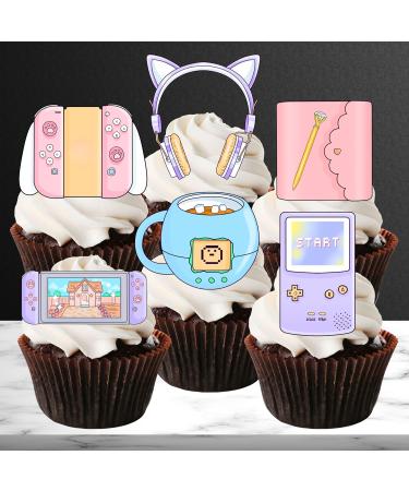 Gaming Cupcake Toppers Edible Gamer Girl Cake Decorations #2 Edible Video Game Party Decorations Pink Gaming Controller Cake Toppers Cute Game Console Cupcake Toppers Purple Switch (Precut 24) 24 Precut - Buy Online on GoSupps.com