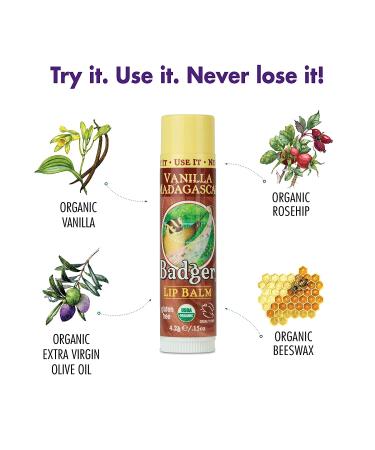Badger Organic Vanilla Madagascar Lip Balm 0.15 oz - Natural Moisture & Hydration - Buy Online on GoSupps.com