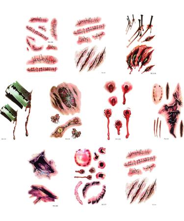 Halloween Simulation Scar Stickers- 10pcs Waterproof Tattoo Zombie Scars for Cosplay - Buy Online on GoSupps.com