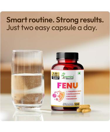 Humming Herbs Fenugreek Seed Extract Complex with Ashwagandha Shatavari Safed Musli Magnesium Zinc Vitamin D3 B6 & Folate 1512 mg per Serving 120 Capsules (60 Days) - Buy Online on GoSupps.com