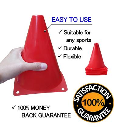 WOWGEEK 7 Inch Plastic Training Traffic Cones - Set of 10 Red Safety Cones for Soccer, Football, and Sport Training - Buy Online on GoSupps.com