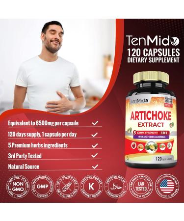 Artichoke Extract Capsules 6500mg - 120 Vegan Capsules with Turmeric Papaya & Bladderwrack - Supports Digestion - 4 Month Supply - Buy Online on GoSupps.com