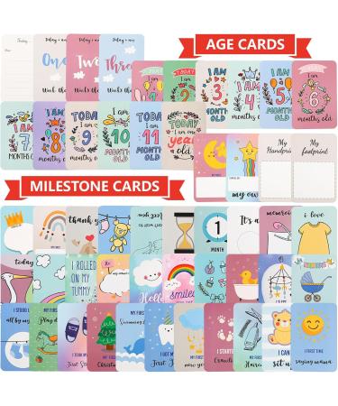 50 PCS Baby Monthly Milestone Cards and 18 Stickers Monthly Baby Milestone Growth Markers Record Card Newborn Welcome Sign Perfect Photography Props to Record Your Babys Growth - Buy Online on GoSupps.com