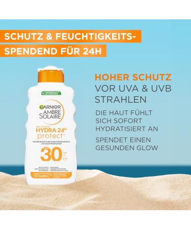  Garnier Garnier Ambre Solaire Hydra Protect+ Sun Milk 24h SPF 30 UVA and UVB Protection with Vitamin C 175 ml - Buy Online on GoSupps.com