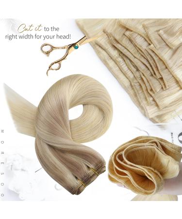 Moresoo 18 Inch Blonde Weft Human Hair Extensions - Ash Blonde to Medium Blonde with Platinum Blonde Highlights - Double Weft Sew in Hair Extensions - 100g/Pack #18/22/60 - Buy Online on GoSupps.com