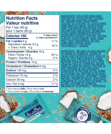 Hungry Buddha Bars - Plant Based Protein Bars - Vegan Nutrition Bars - Low Sugar Healthy Snacks - Gluten Free Snack Bars - Peanut Free - Protein Bar - Keto Bar - 12 Count Coconut Cocoa  - Buy Online on GoSupps.com