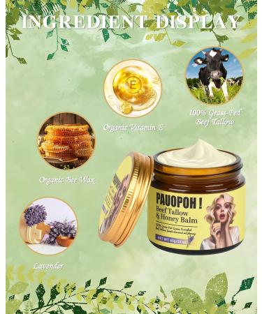 PAUOPOH Beef Tallow for Skin - Whipped Tallow Balm with Manuka Honey Handmade Moisturizer for Sensitive Skin (Lavender) - Buy Online on GoSupps.com