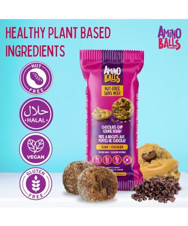 Amino Balls High Protein Balls Chocolate Chip Cookie Dough | 12pcs (2 Box) | Nut Free Plant Based Vegan Protein Snacks | Perfect for On-the-Go Energy and Satisfying Cravings without the Guilt Chocolate Chip Cookie Dough 2 Boxes (12 each) - Buy Online on GoSupps.com