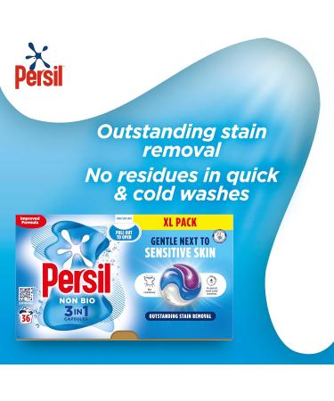 Persil Non Bio 3 in 1 Washing Capsules laundry capsules gentle next to sensitive skin for outstanding stain removal in quick & cold washes 108 washes (3x 36) - Buy Online on GoSupps.com