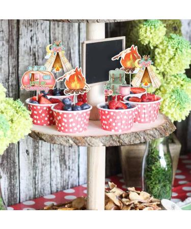 Jollyboom Girl Camping Party Decorations Happy Camper Cupcake Toppers Pink Double-sided Printing Adventure Cake Topper for Girls Camping Themed Birthday Decorations Baby Shower Party - Buy Online on GoSupps.com
