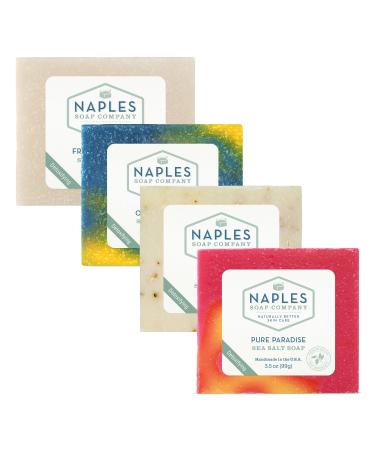 Naples Soap Company pH Balancing Sea Salt Soap Stack Gift Set Naturally Exfoliate and Moisturize for Radiant Skin Nutrient-Rich No Harmful Ingredients Beach Vibes Set of 4 3.5 oz Bars