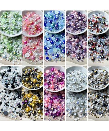 50g AB Color Mix Flatback Resin Rhinestones & Pearls for DIY Crafts - White/Red/Dark Blue Series - Buy Online on GoSupps.com