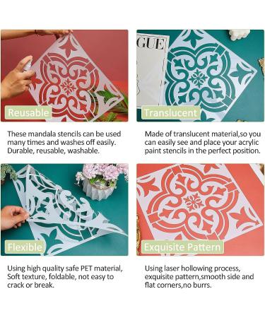 4-Pack Reusable 12x12 Inch Tile Stencil Set - Mandala Style | DIY Scrapbook and Home Decor Templates - Buy Online on GoSupps.com