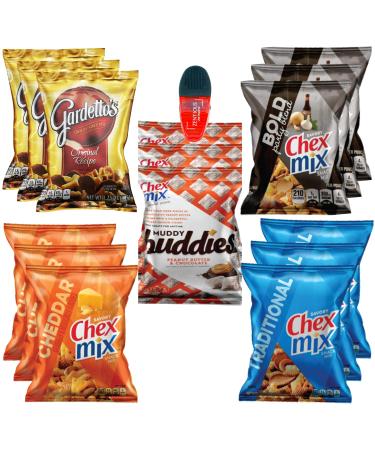 Chex Mix Snack Packs Variety Pack - 15 Count, 1.75 Oz Bags of Traditional, Cheddar, Bold, Muddy Buddy and Gardettos Flavors - Great for On-the-Go Snacking & School Lunches A Touch of Sweet