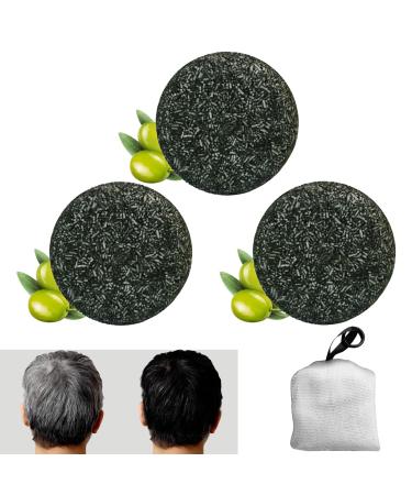 3 Piece Natural Soap For Gray Hair Solid Shampoo For Gray Hair Shiny Gray Soap Hair Darkening Shampoo Solid Shampoo Organic Dark Shampoo Hair Regrowth Shampoo and 1 Bubble Net