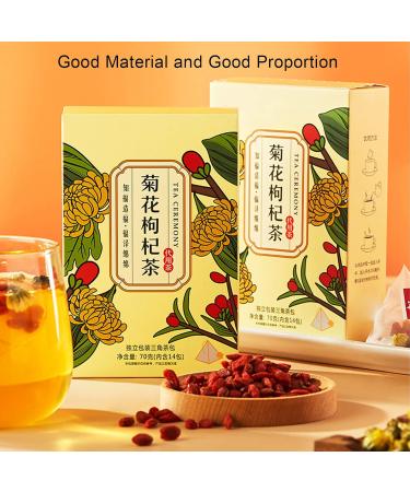 Chrysanthemum Wolfberry Flower Tea 14 Packs Bud Herbal Tea Leaves with Rock Sugar Triangle Bag for Home Office - Buy Online on GoSupps.com