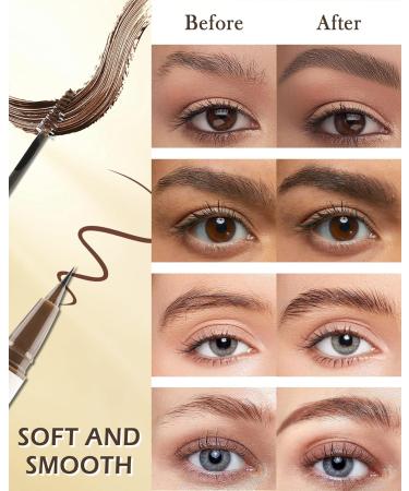 Eyebrow Gel & Pencil 2-in-1 Brown Waterproof Liquid Eyebrow Pen Long Lasting Tinted Brow Gel Smudge-proof Strong Hold Thickening Eyebrow Mascara Tint Pen Brow Fast Sculpt Lift Snatch Brow Pencil - Buy Online on GoSupps.com