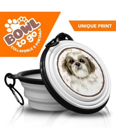 Shih Tzu Foldable Portable Drinking Bowl with Carabiner | On-the-Go Food & Pet Bowl - Handy & Unique - Buy Online on GoSupps.com