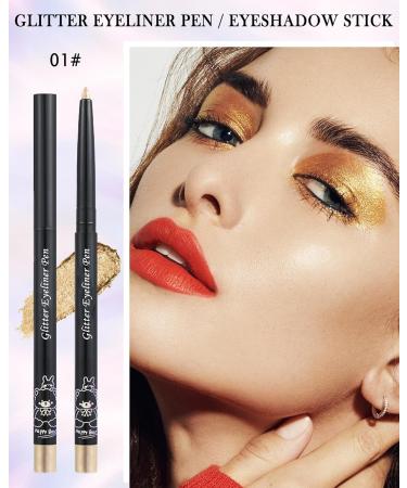 Glitter Colored Eyeliner Gel Pencil Chameleon Metallic Shimmer Gold Sliver Gel Eyeliner Pen Longlasting Waterproof Eye Liner Eyeshadow Cream Stick High Pigmented delineador de ojos contra el agua-01# - Buy Online on GoSupps.com