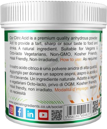 Special Ingredients Citric Acid Powder 10kg - Premium Quality, Vegan, Non-GMO, Non-Irradiated - Recyclable Container | 10 kg - Buy Online on GoSupps.com