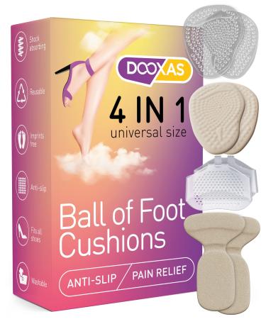 DOOXAS Ball of Foot and Heel Cushions for High Heels Shoes Pads for Women  an Innovative Insoles Shape Design Adhesive Comfort (4IN1 Set)