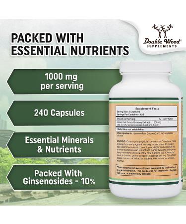 Korean Red Panax Ginseng 1000mg (4 Month Supply) 240 Capsules - Mood, Cognitive Function, Energy Support by Double Wood - Buy Online on GoSupps.com