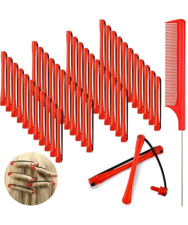 48 Pieces Hair Perm Rods Short Cold Wave Rods Plastic Perming Rods Hair Curling Rollers Curlers with Steel Pintail Comb Rat Tail Comb for Hairdressing Styling Supplies (0.2 Inch, Red) 0.2 Inch (Pack of 48) Red