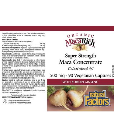 Natural Factors Organic MacaRich Super Strength Maca & Ginseng 500mg - 90 Veg Capsules - Buy Online on GoSupps.com