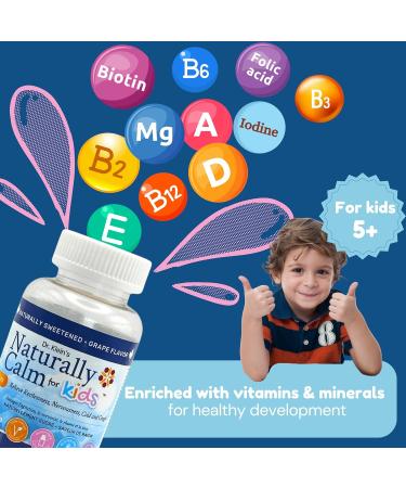 Dr. Klein's Naturally Calm Gummies For Kids. Grape Flavour. Relieves Restlessness & Nervousness. Includes Chamomile Extract and Large Leaf Linden Extract Plus Vitamins & Minerals to Support Stress Relief . Sugar Free. 30 Chewable Gummies. - Buy Online on GoSupps.com