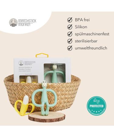 Matchstick Monkey Gift Set: Bite Rings Antimicrobial Dental Aid & Gel Applicator - BPA-Free Easy to Grasp for Babies 3+ Months - Banana & Mint - Buy Online on GoSupps.com