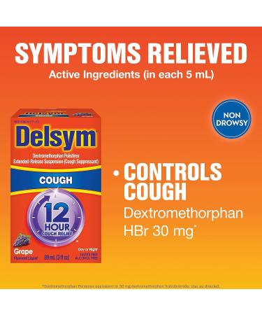 Delsym Cough Suppressant Liquid 3 Ounce (Grape Adult) 3 Fl Oz (Pack of 2) 3 Fl Oz (Pack of 2) Grape - Buy Online on GoSupps.com