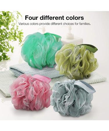 DadyMart Bath Shower Loofah Sponge Set of 4 - Exfoliating Mesh Pouf Body Scrubber for Men & Women - White, Grey, Pink, Army Green - Buy Online on GoSupps.com