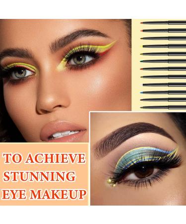 WENJLYJ 12Pcs Colorful Eyeliner pen Eye Shadow Pencil Set Lip Liner Kit Automatic Telescopic Gel Matte Professional Waterproof Pen Smudge Eyeliner Pen Eye Makeup Suitable For Women - Buy Online on GoSupps.com