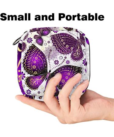 Stylish Menstruation Pad Bag with Zipper | Women's Napkin & Tampon Organizer | Floral Butterfly Design in Spring Violet & Gold - Buy Online on GoSupps.com
