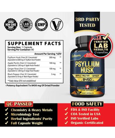 Psyllium Husk Apple Pectin Ginger Blend Supplement - 8450mg - with Black Pepper - 90 Vegan Capsules - Buy Online on GoSupps.com