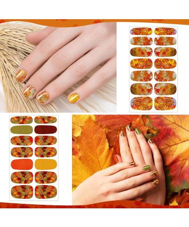 Fall Full Nail Wrap - 168pc Thanksgiving Maple Leaf Sticker Set | Plaid Style Self-Adhesive Nail Polish Strip with File - for Manicure - Buy Online on GoSupps.com