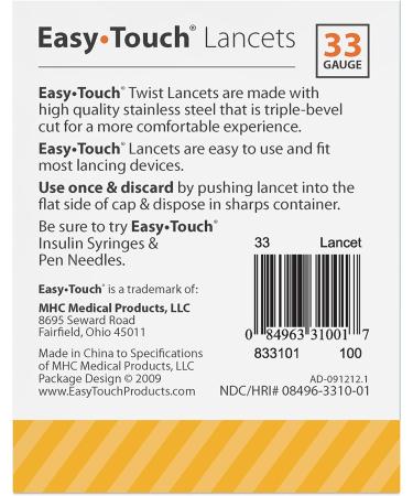 EasyTouch Twist Lancets 33G - 100 per Box | Quality Diabetes Testing Supplies - Buy Online on GoSupps.com