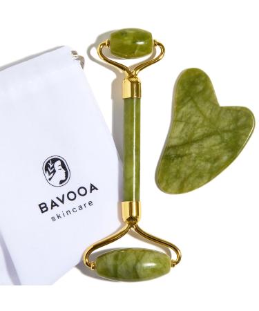 Jade Roller and Gua Sha - Spa Grade Face Roller Massager and Gua Sha Massage Tool set. 100% Authentic Jade Stone. Reduces Puffiness, Wrinkles and Reveals Your Natural Glow