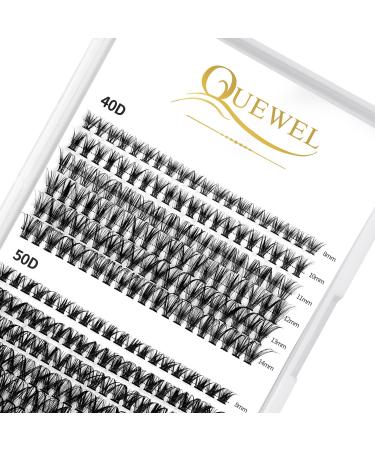 Individual eyelashes QUEWEL cluster lashes 240 pieces of single eyelash extensions 0.07d curl 40+50d single cluster eyelashes Natural appearance DIY eyelash extension Mix8-14mm at home (40d+50d 0.07d Mix8-14mm) 1 piece (1 Pack) 40d+50d-07d mix 8-14mm