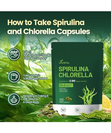 VivoNu Spirulina and Chlorella Capsules | 3100mg | Spirulina Capsules | Vegan Superfood Rich in Protein Chlorophyll Vitamins & Minerals | Non-Irradiated BlueSpirulina | 300 Capsules 300p/1bag - Buy Online on GoSupps.com