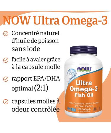 Now Foods Ultra Omega-3 500 EPA / 250 DHA 180 G lules Test en Laboratoire Huile de Poisson Sans Gluten Sans OGM Sans saveur 277.29 g (Lot de 1) - Buy Online on GoSupps.com