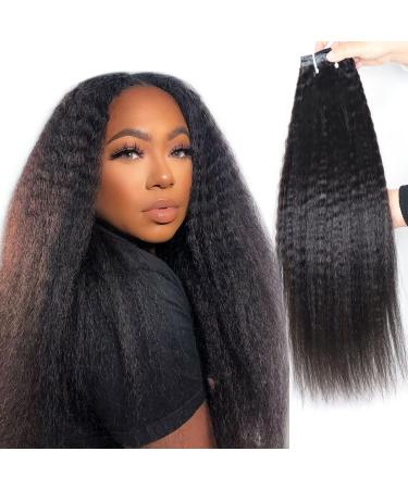 HAPPY&CC Kinky Straight Seamless Clip In Hair Extensions Human Hair Yaki Straight Clip Ins Full Head Unprocessed Brazilian Remy Virgin Human Hair for Black Women 14 Inch 7 Pcs 120g 14 Inch (Pack of 1) Kinky Straight