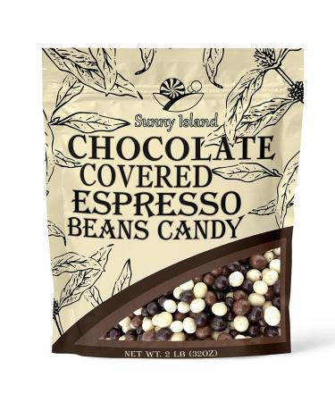 Chocolate Covered Espresso Beans Tri Color Blend Gourmet Candy, 2 Pound Bag
