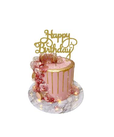 Happy Birthday Cake Toppers Glitter Card Bling Sparkle Decoration Party 6 Inches x 4.74 Inches (Gold)
