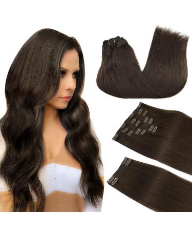 Doores real hair extensions clip in light dark brown 45cm 18 inch 9 pieces 150g remy human clips in hair extension real hair extensions clip thick hair straight hair extensions 45cm-15g #2a light dark brown