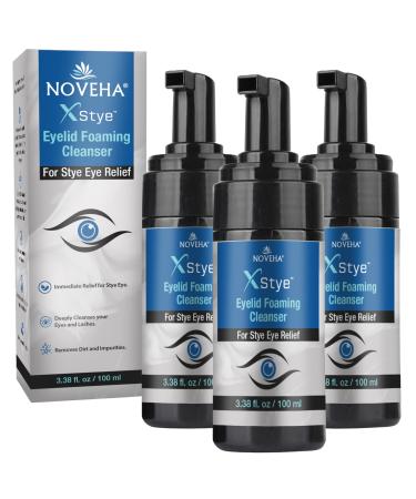 NOVEHA XStye Eyelid Foaming Cleanser - Fast Stye Eye Relief - Formula With Tea Tree Oil - Daily Eyelid and Eyelash Wash For Stye Eyes Eyelash & Skin Dryness (3.38 fl oz) - 3PK - 100mL