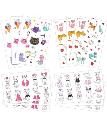 Temporary Tattoos for Girls Kids Women(180pcs)  Konsait Cute Kitty Cat Tattoos Waterproof Body Art Sticker Great Birthday Party Favors Kids Party Accessories Goodie Bag Stuffers Party Fillers Gift