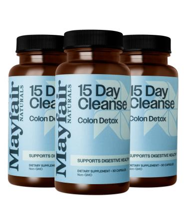 15 Day Cleanse Colon Detox (3 Pack) Dietary Supplement 30 Capsules Each (90 Total) Natural Laxative for Constipation and Digestive Health Supplement 30 Count (Pack of 3)
