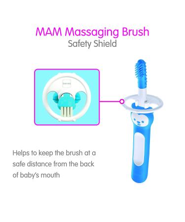 MAM Massaging Baby Toothbrush & Gum Cleaner with Brushy The Bear Character - Interactive App Included - Blue - Boys 3+ Months - 1 Count - Buy Online on GoSupps.com